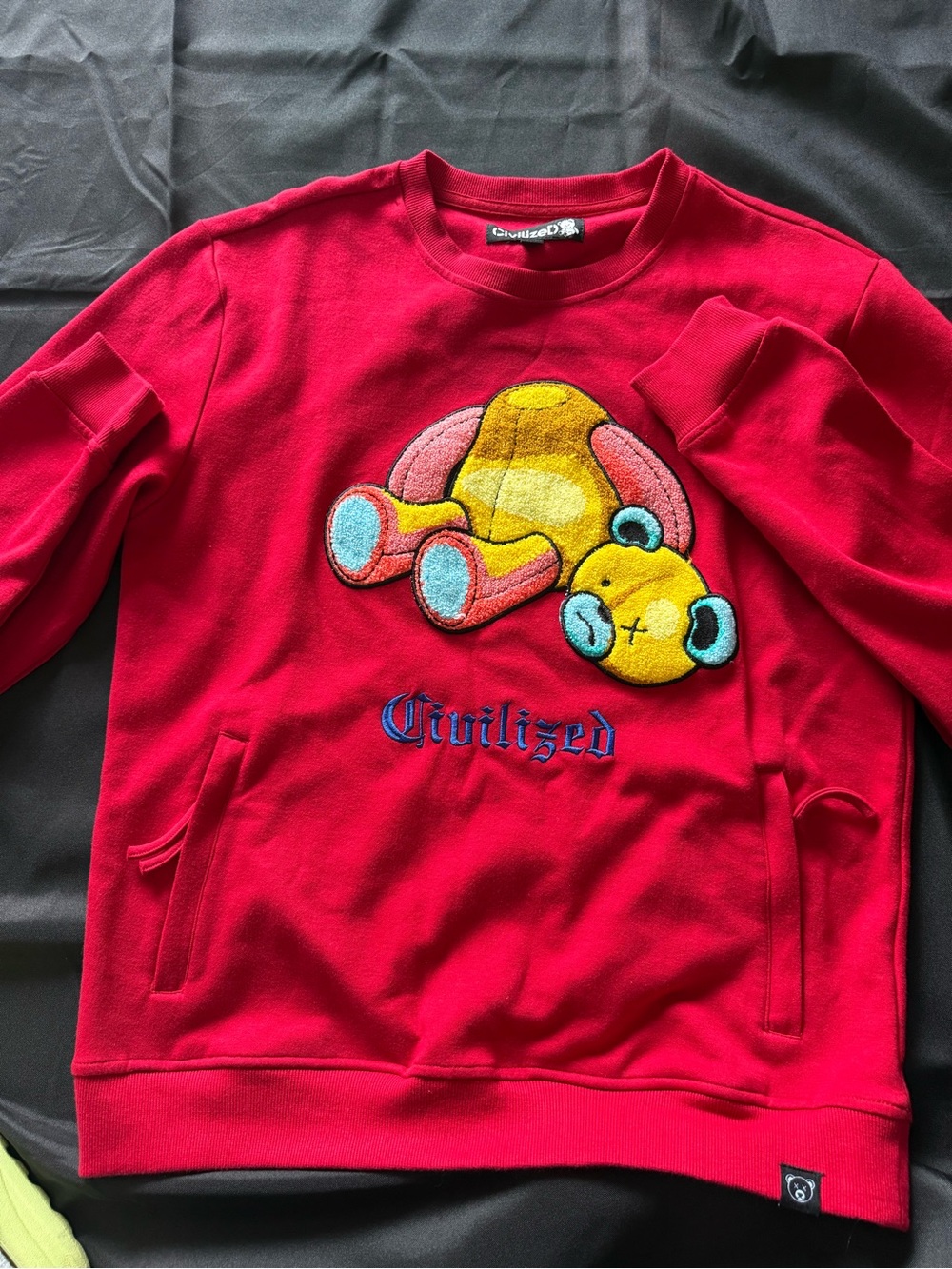 Red Kids Crewneck Sweatshirt with Teddy Patch